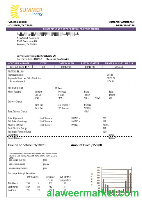 USA Texas Summer Energy easy fillable business utility bill template in Word and PDF formats